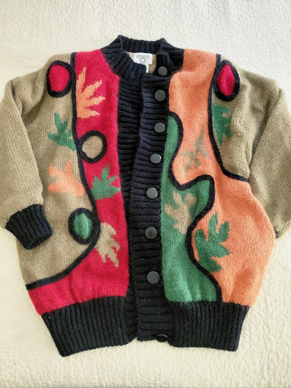 Vintage Fall Themed Mohair Blend Cardigan Sweater
